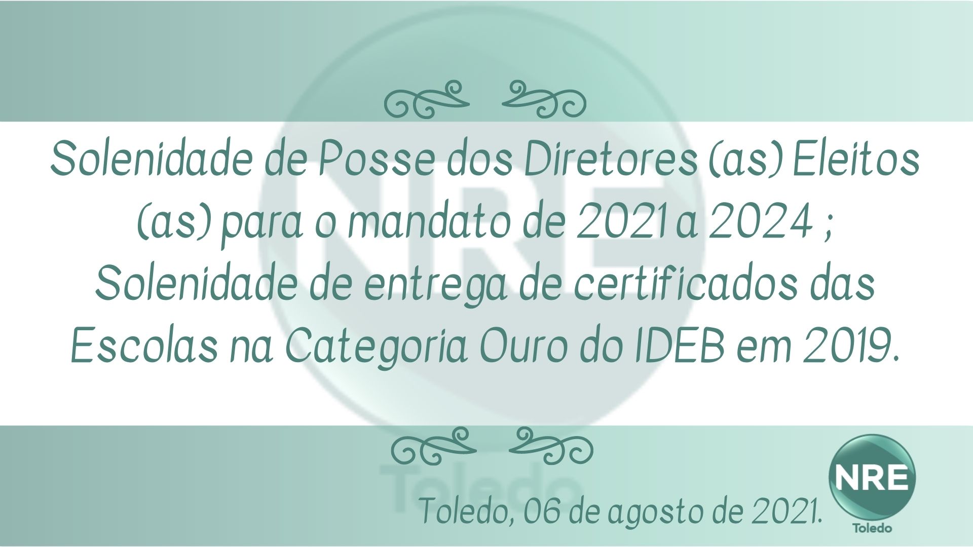 Solenidade de Posse dos Diretores (as) e Entrega de Certificados para as Escolas na Categoria Ouro do IDEB 2019.